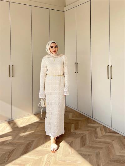 Lotus Triko Elbise - Krem