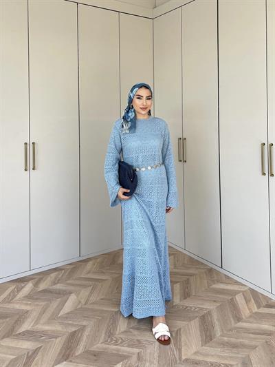 Lotus Triko Elbise - Mavi