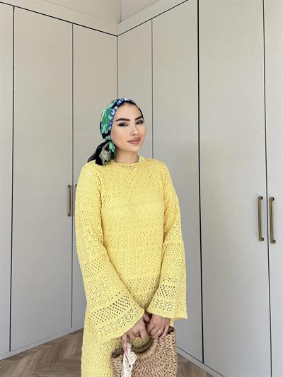 Lotus Triko Elbise - Sarı