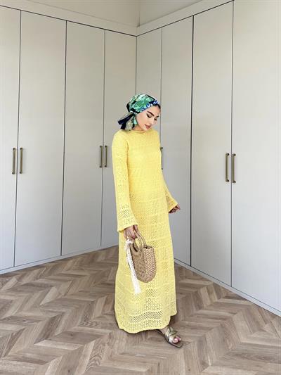 Lotus Triko Elbise - Sarı