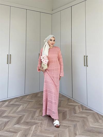 Lotus Triko Elbise - Toz Pembe