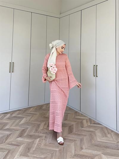 Lotus Triko Elbise - Toz Pembe