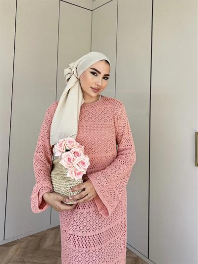 Lotus Triko Elbise - Toz Pembe