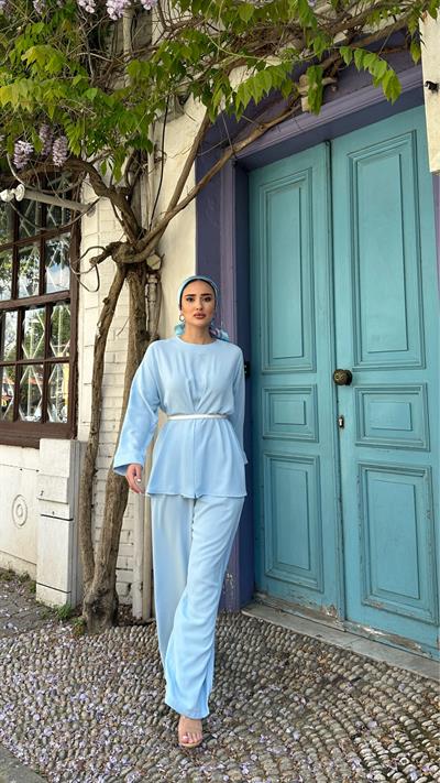 Mela Ön Pileli Takım Bebe Mavi