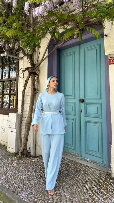 Mela Ön Pileli Takım Bebe Mavi