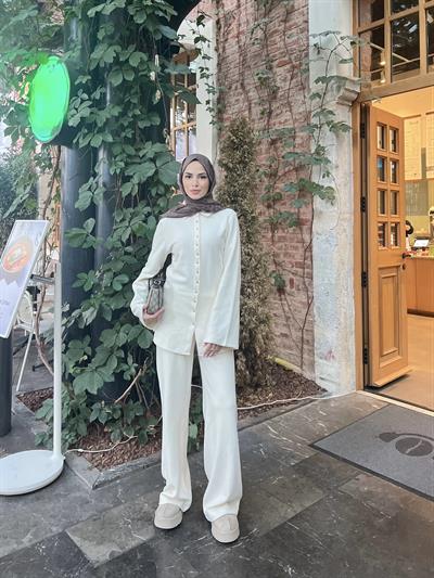 Melisa Düğmeli Takım - Beyaz