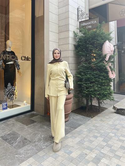 Melisa Düğmeli Takım - Sarı