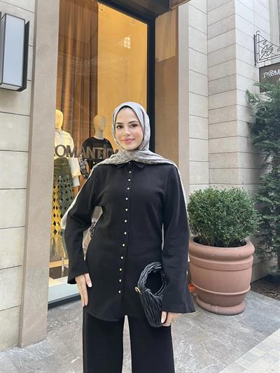 Melisa Düğmeli Takım - Siyah
