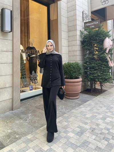 Melisa Düğmeli Takım - Siyah