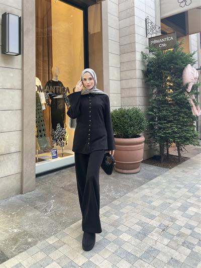 Melisa Düğmeli Takım - Siyah