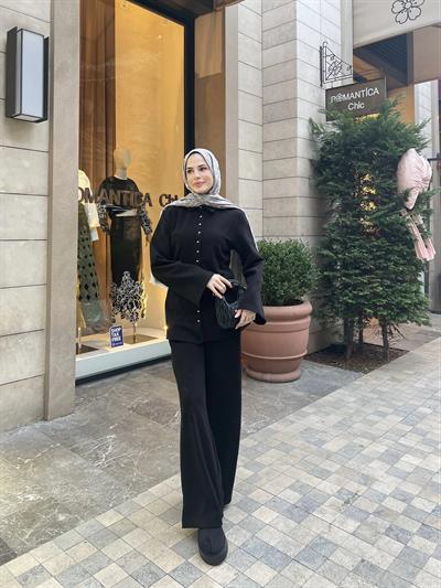 Melisa Düğmeli Takım - Siyah
