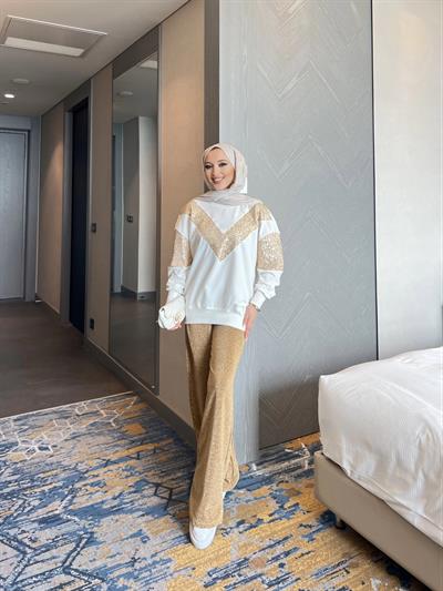 Molla Sim  Detaylı Sweat Takım - GOLD