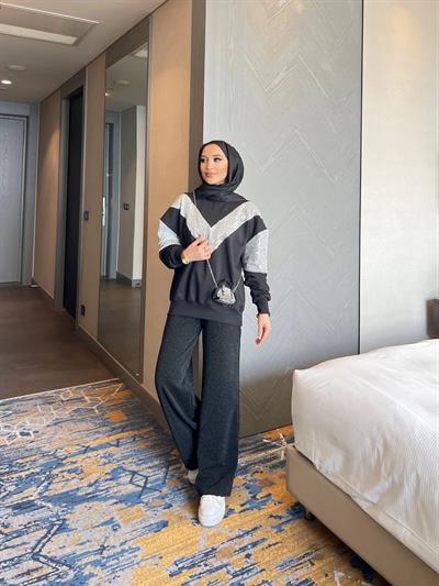 Molla Sim  Detaylı Sweat Takım - SİYAH