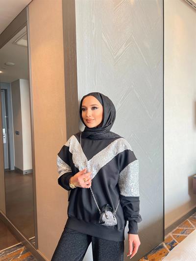 Molla Sim  Detaylı Sweat Takım - SİYAH