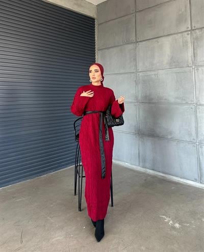 Örme Triko Elbise Bordo