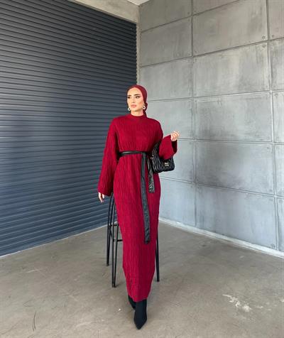 Örme Triko Elbise Bordo