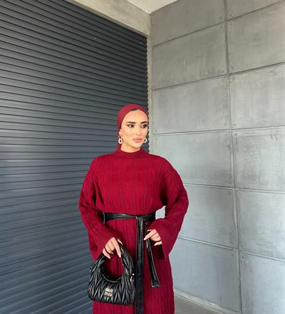 Örme Triko Elbise Bordo