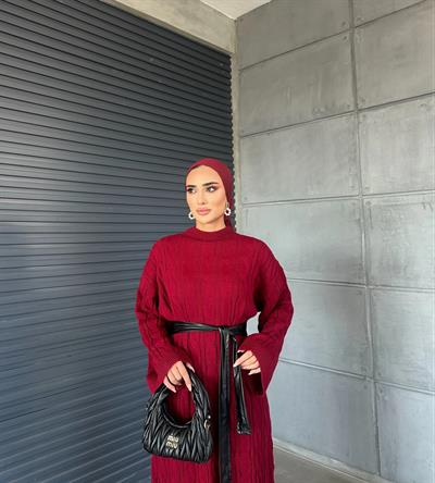 Örme Triko Elbise Bordo