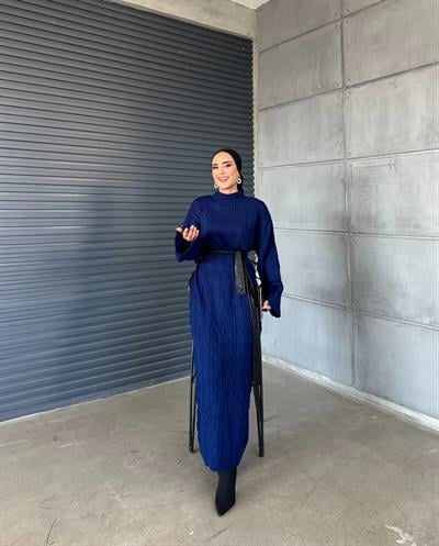 Örme Triko Elbise Saks