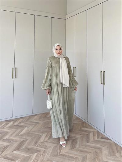 Pelin Piliseli Elbise - Yeşil