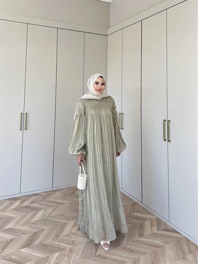 Pelin Piliseli Elbise - Yeşil