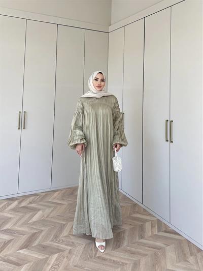 Pelin Piliseli Elbise - Yeşil