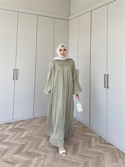 Pelin Piliseli Elbise - Yeşil