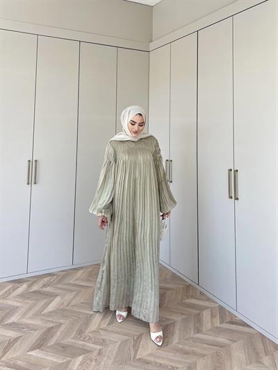 Pelin Piliseli Elbise - Yeşil