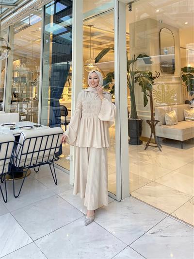 Piliseli Lastik Detay Takım - KREM