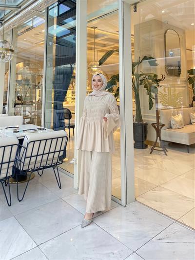 Piliseli Lastik Detay Takım - KREM