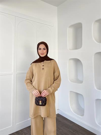 Polo Yaka Triko Takım - Camel