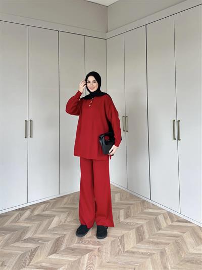 Polo Yaka Triko Takım - Kırmızı