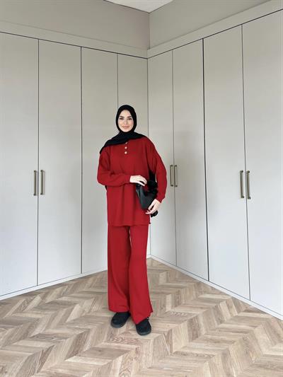 Polo Yaka Triko Takım - Kırmızı