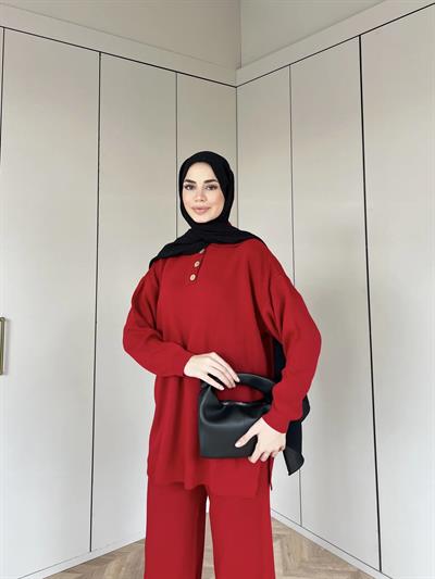 Polo Yaka Triko Takım - Kırmızı