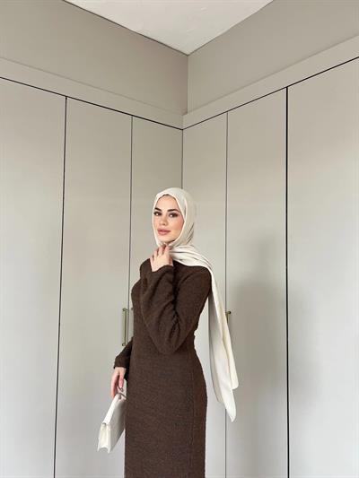 Ponpon Elbise -Kahve