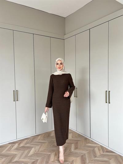 Ponpon Elbise -Kahve