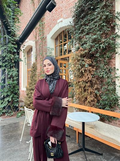 Quva Kol Detayı Kürk Takım - Bordo