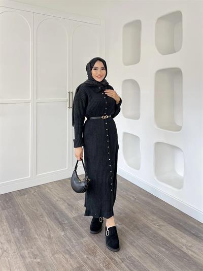 Sanma Örme Elbise - Siyah