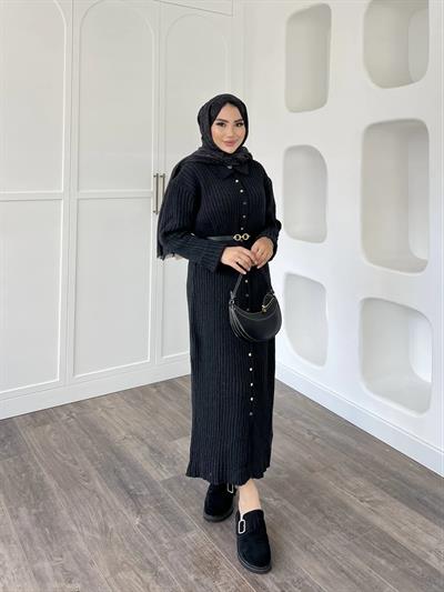 Sanma Örme Elbise - Siyah