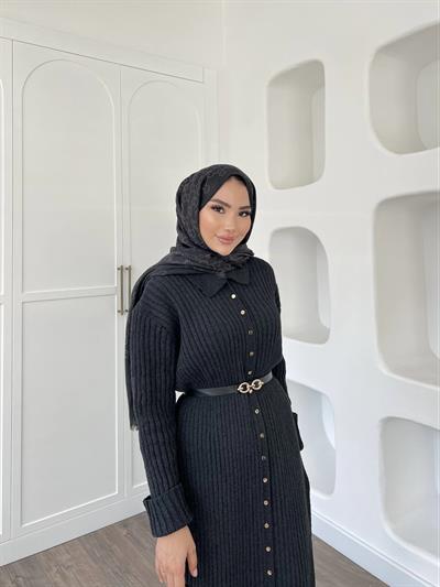Sanma Örme Elbise - Siyah