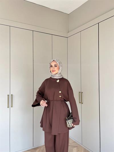 Seda Broşlu Takım - Kahve