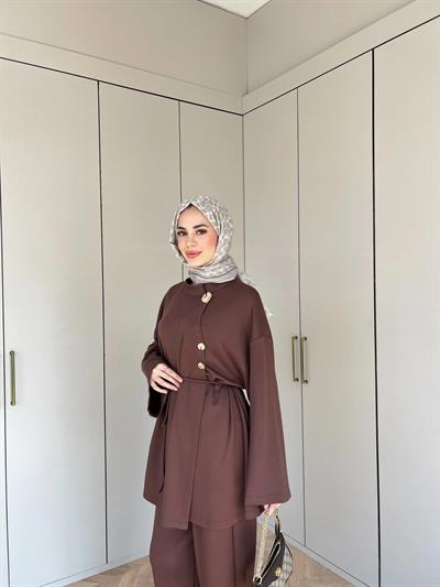 Seda Broşlu Takım - Kahve