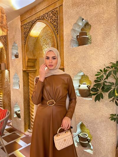 Selvi Deri Elbise - Camel