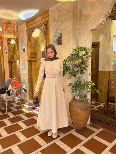 Selvi Deri Elbise - Krem