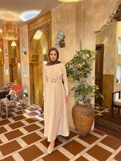 Selvi Deri Elbise - Krem