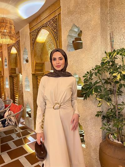 Selvi Deri Elbise - Krem