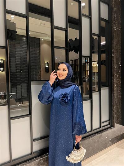 Seta Taş Detaylı Elbise - Lacivert