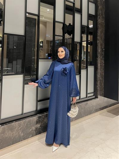 Seta Taş Detaylı Elbise - Lacivert