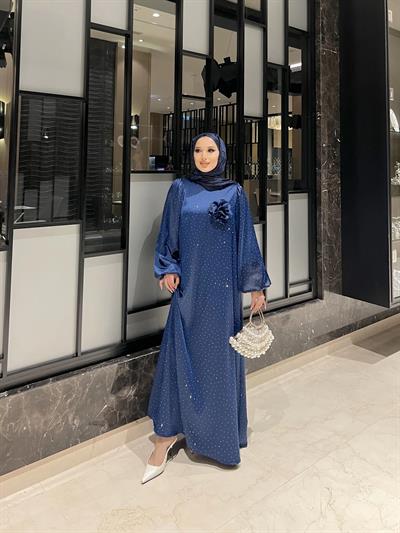 Seta Taş Detaylı Elbise - Lacivert