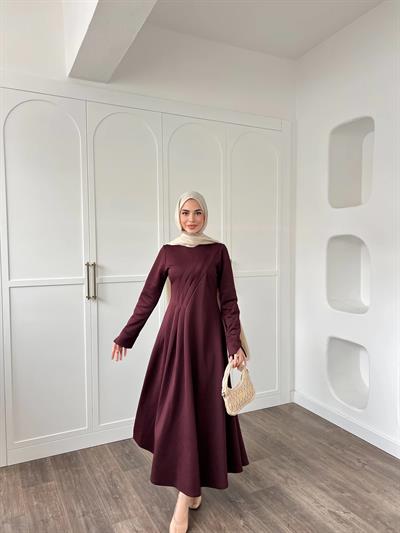 Şila Scuba Elbise -Bordo